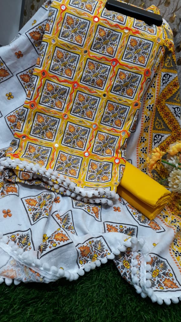 আডি কাজ করা সুতি থ্রী পিছ