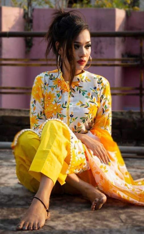 আড়ি কাজ করা সুতি থ্রী পিছ