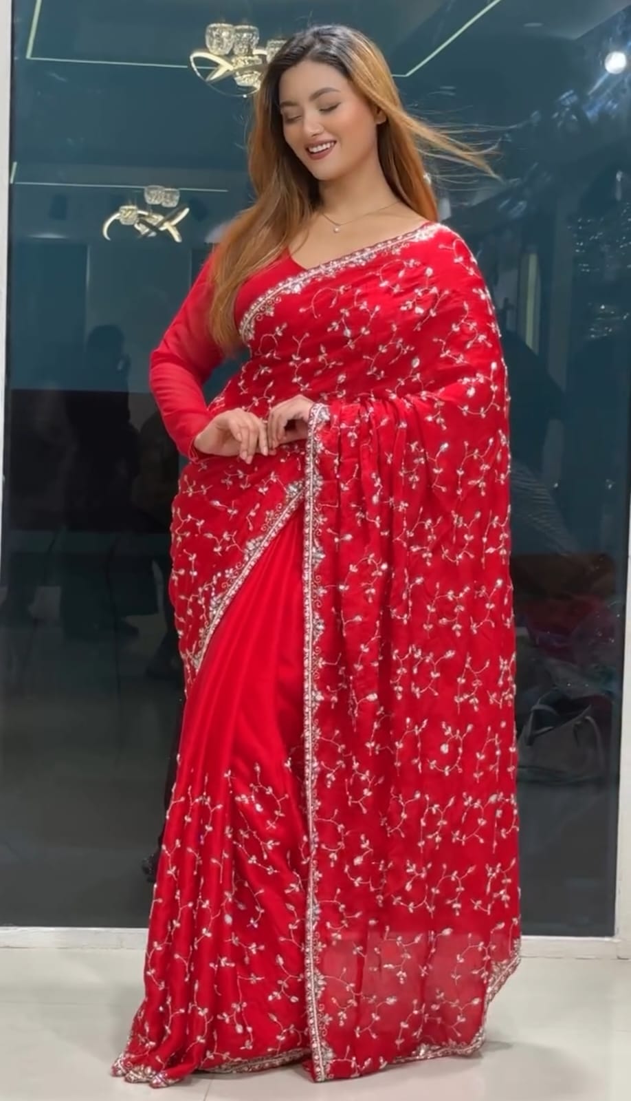ইন্ডিয়ান জর্জেট শাড়ি ব্লাউজ পিস সহ